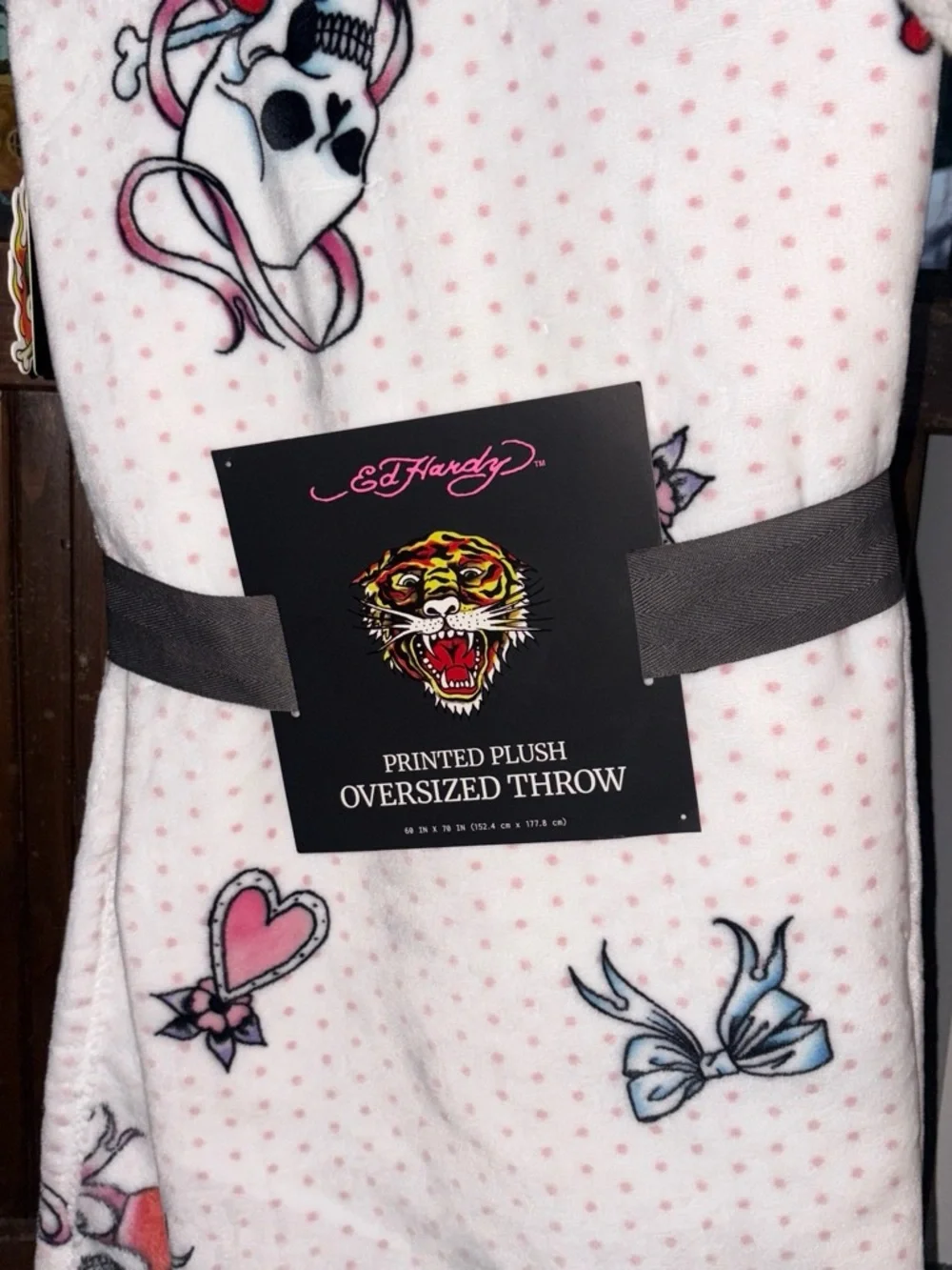 Ed Hardy Pink Polka Dot Plush Throw