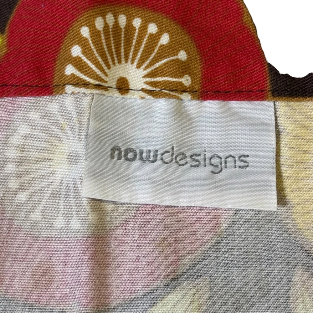 Now Designs Retro Floral Cotton Chef Apron Brown Red Yellow Blue MCM Pocket