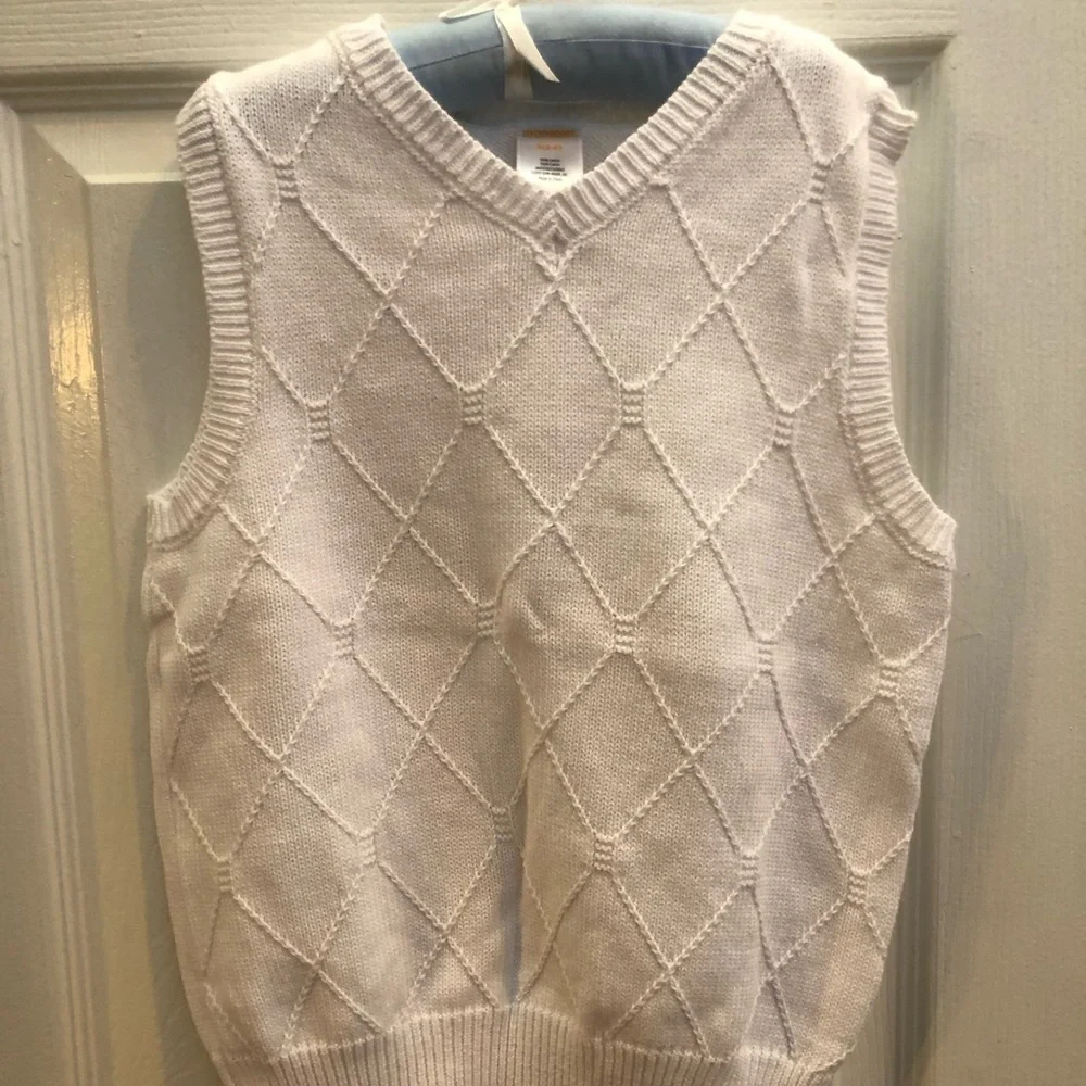 𝅺Gymboree argyle White diamond knit‎ pattern Vest Boys size small 5-6   #b1023