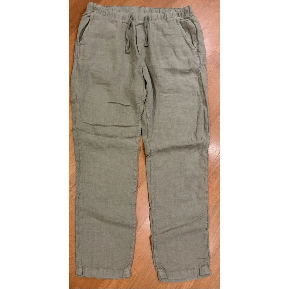 Faherty Linen Pants Men Large Green Pull On Drawstring Preppy Modern