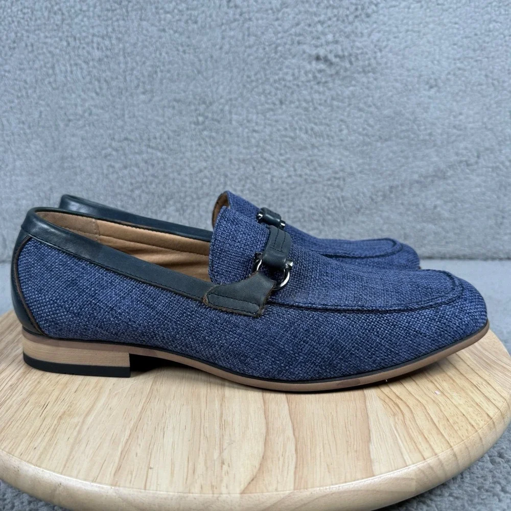 La Milano Shoes Mens 10 Navy Blue Loafer Leather Woven Dress Shoes Office Preppy