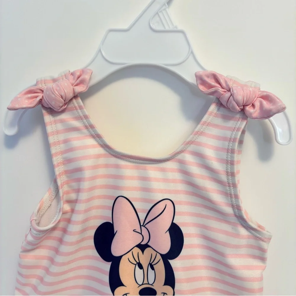 Disney Junior Minnie Mouse One-Piece Swimsuit Pink White Stripe Size 2T