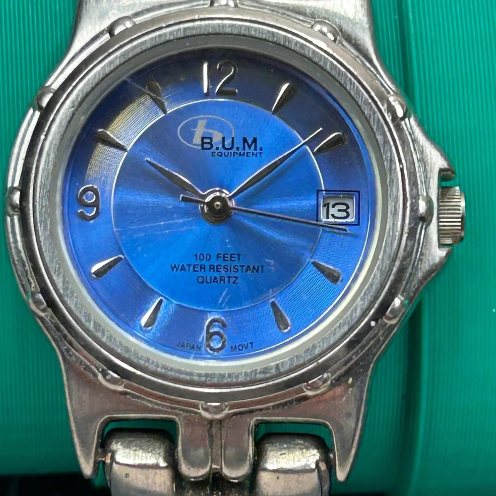 B.U.M. Equipment Mens Blue Sunburst‎ Dial Watch Silver Link Band BUM67363W 25mm