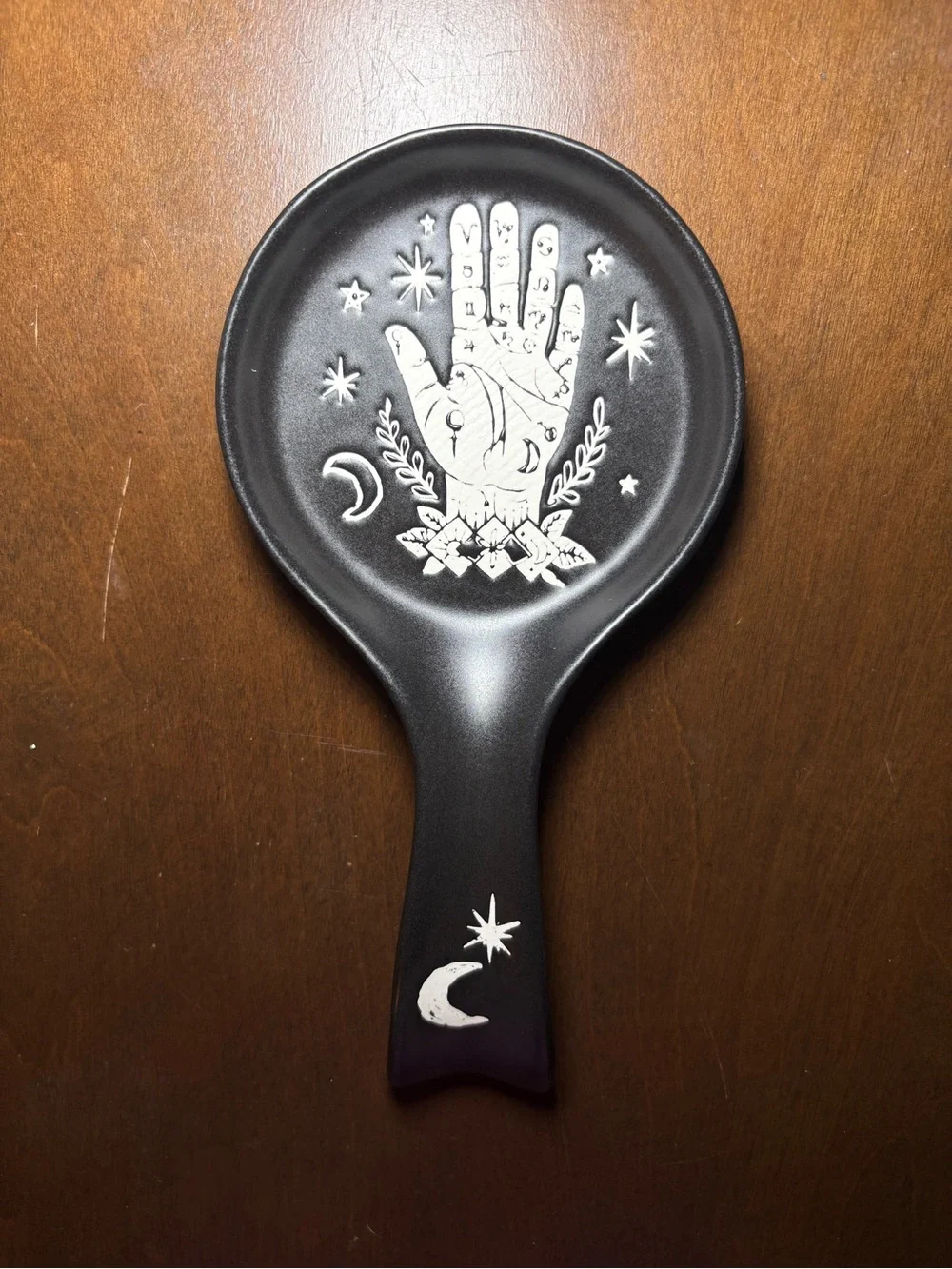 Black Ceramic Spoon Rest with Astrology Hand Design