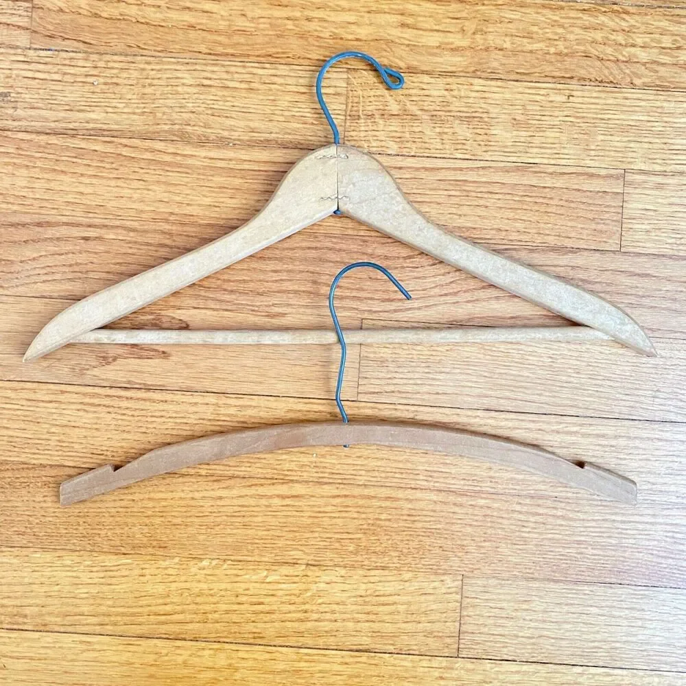 Vintage Wooden Hotel Clothing Hangers Set of 2 Mens Womens Hilton Sheraton