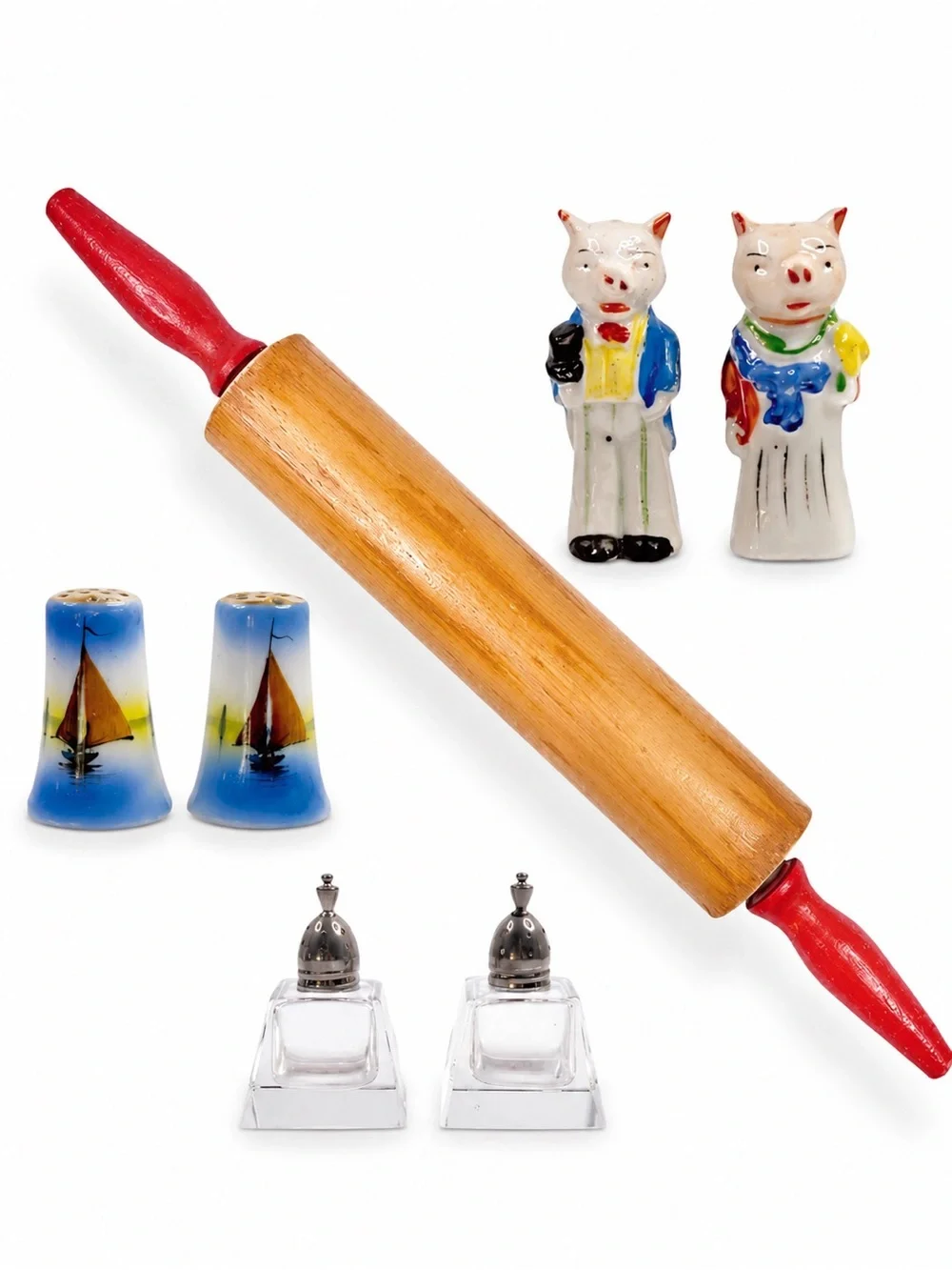 Free 3 S&P Shakers Vintage Heavy Wooden Rolling Pin Handles Metal‎ Rod Pie Crust