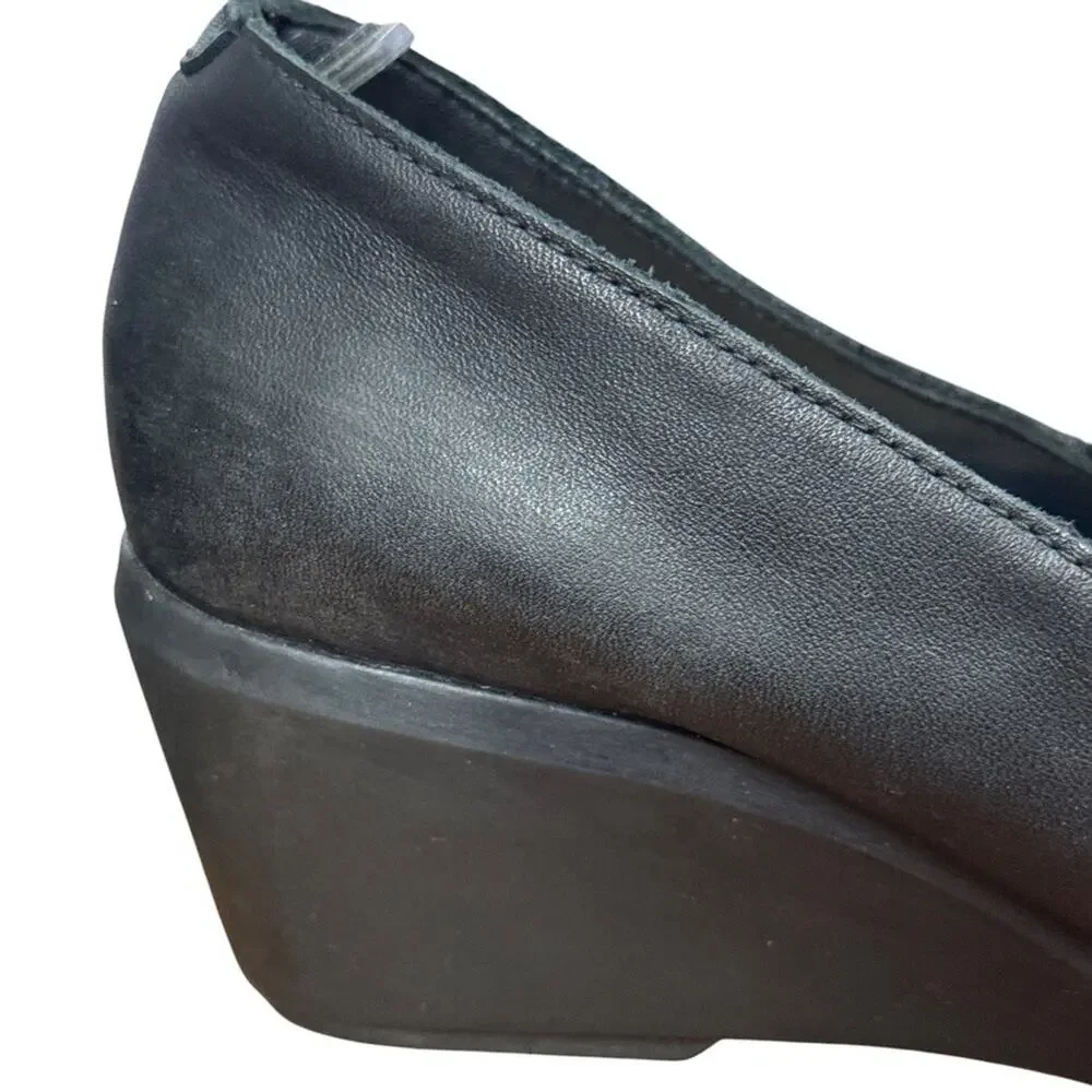 Hush Puppies The Body Shoe Maria Black Wedge Leather Comfort Shoes Slip On sz 8