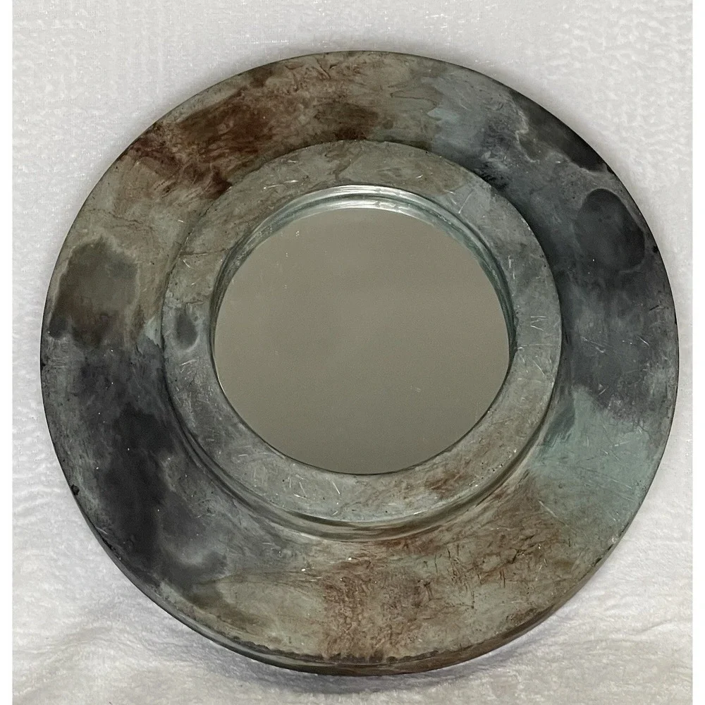 Crate & Barrel Maritime Mirror Round Porthole Style Distressed Metal Frame Heavy