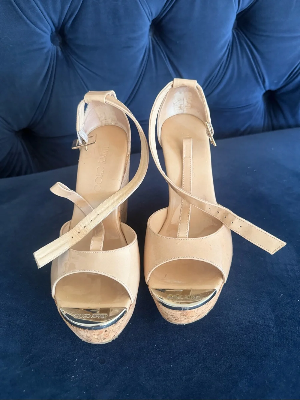 Jimmy Choo Beige Patent Leather Slingback Heels