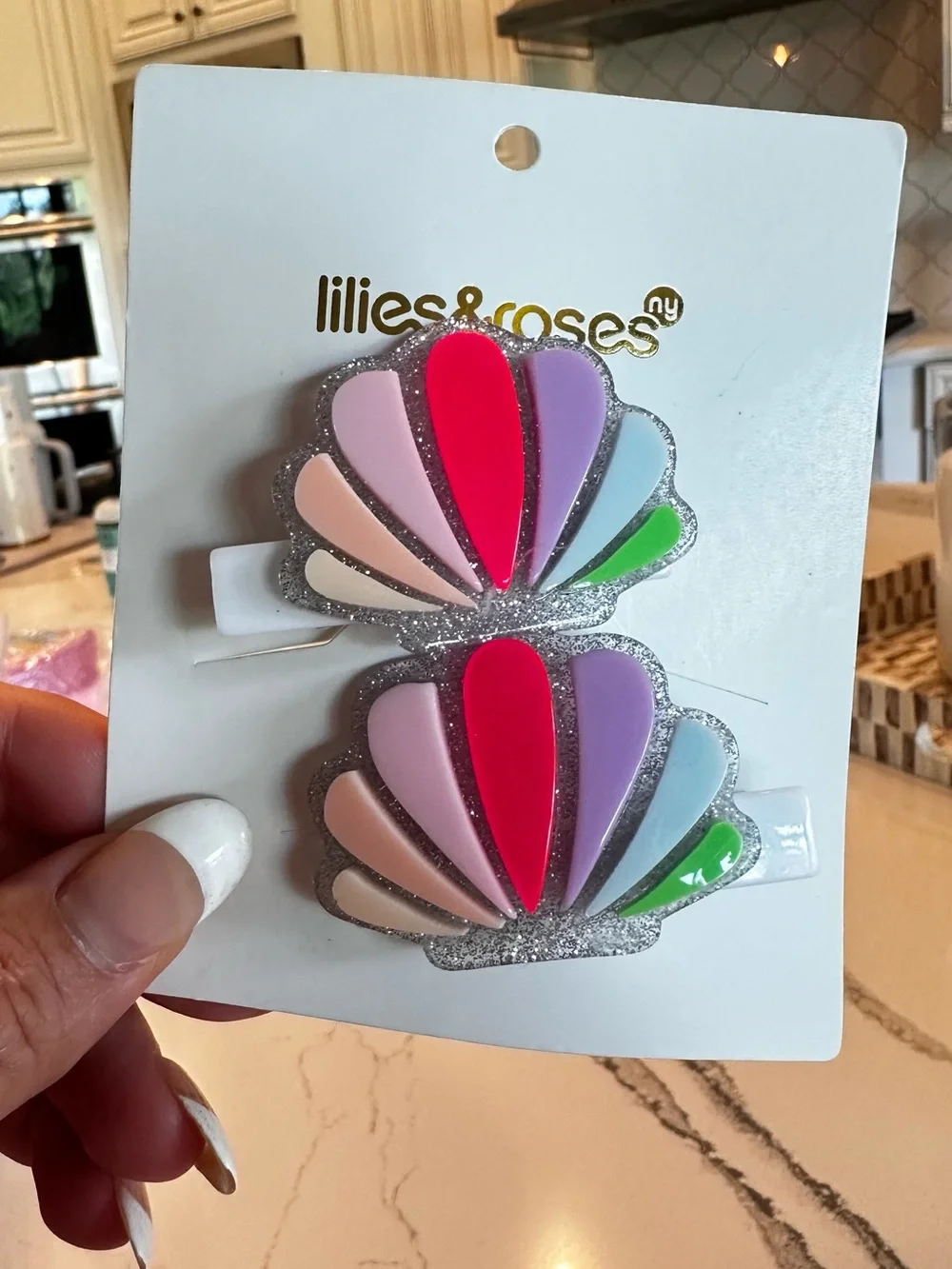 Lilies & Roses Kids Glitter Shell Hair Clips — Multicolor