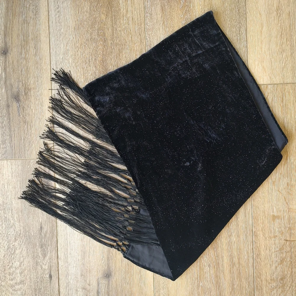 Vintage Neiman Marcus Stole Scarf Silk Blend Velvet Sparkle Fringe Whim…