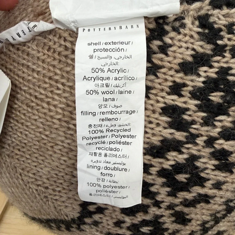 NEW - Pottery Barn Fair Isle Sweater Round Pillow 12