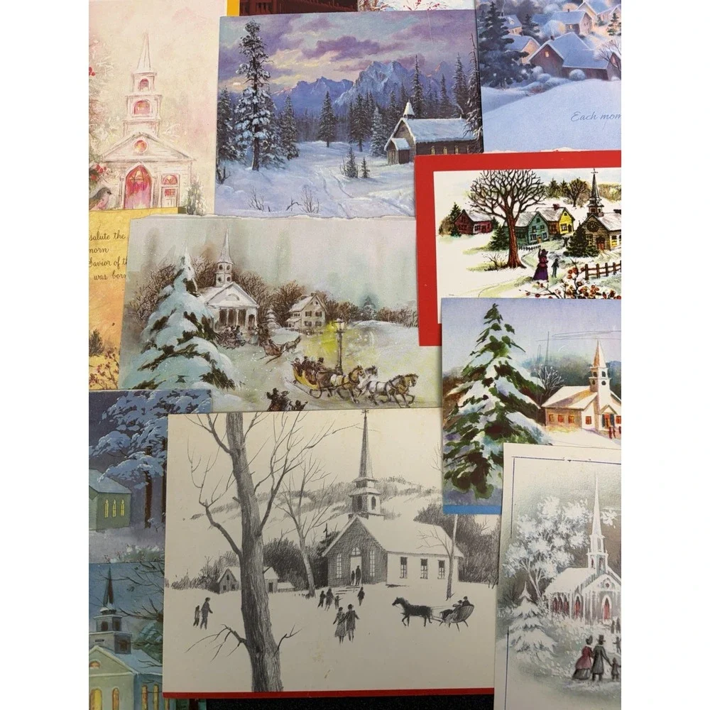 Vintage Christmas Cards Fronts ONLY Churches Cathedrals Scrapbooking Crafts 50+