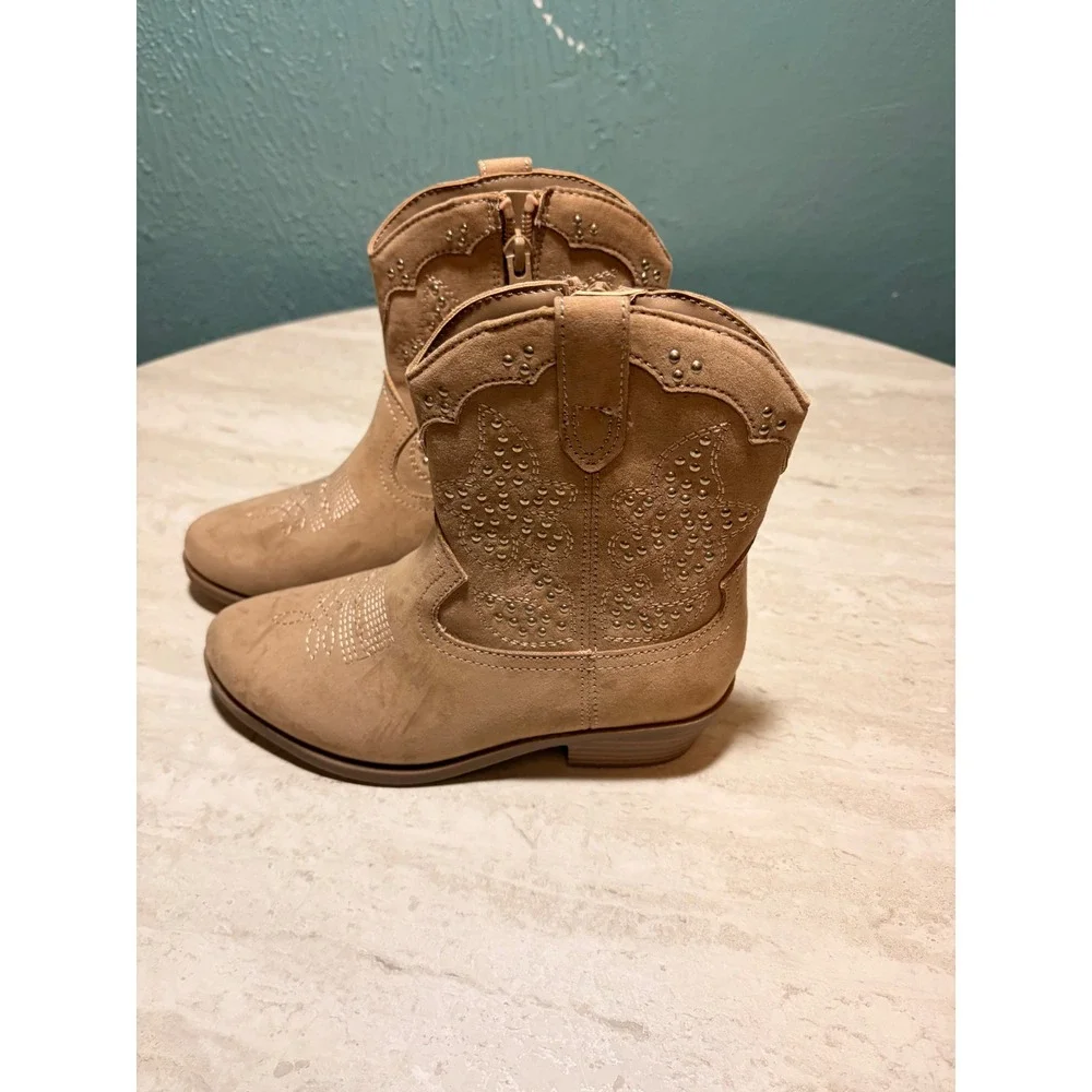 Art Class Girls Tan Faux Suede Rhinestone Western Cowboy Boots Size 1 NWT