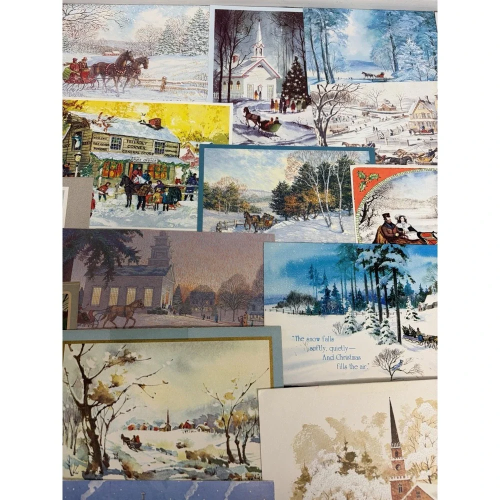 Vintage Christmas Cards Fronts ONLY Horses Scrapbooking Decoupage Lot 50+