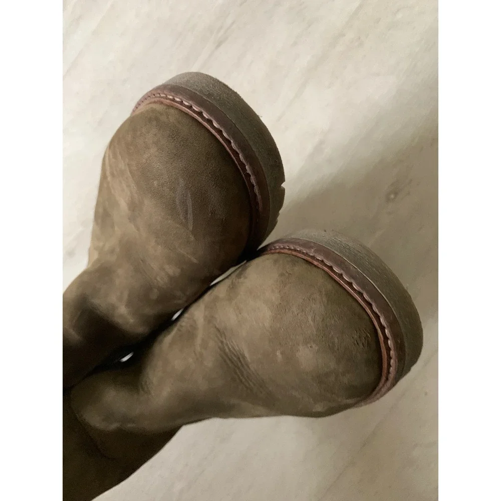 Bonpoint Kids Shearling Lined‎ Leather Boots Olive Green Spain Size 34 Zip Back