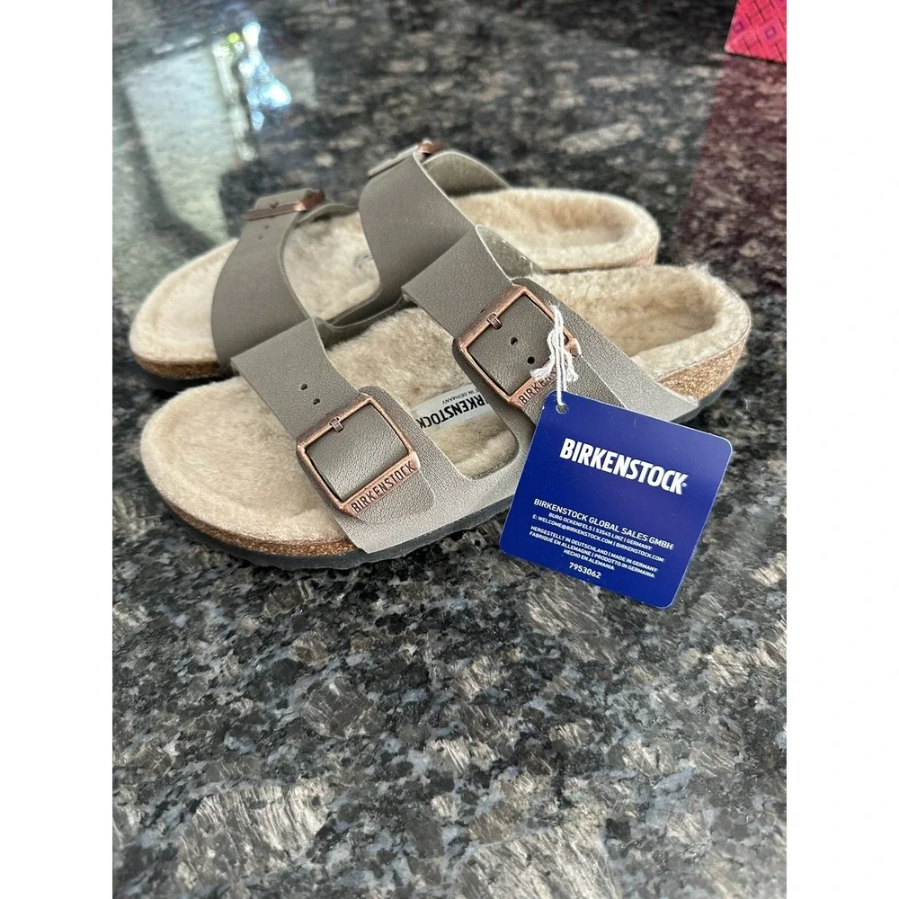 BIRKENSTOCK Arizona Shearling Kids Lambskin Lining‎ MINK Suede Leather. Sz 5.5
