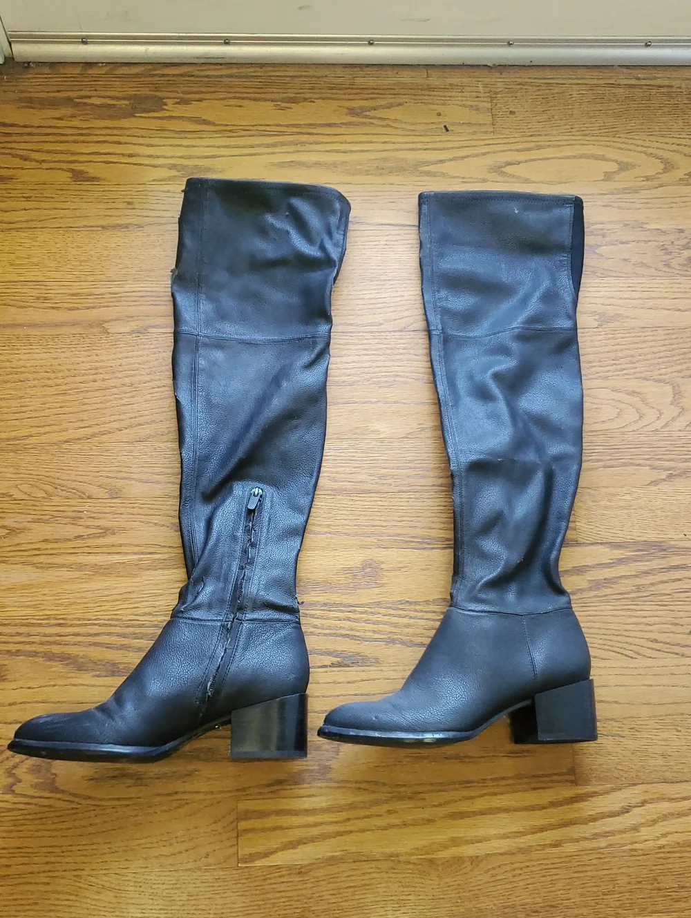 CALVIN KLEIN JEANS Tall Black Leather Over-the-Knee Block Heel Boots