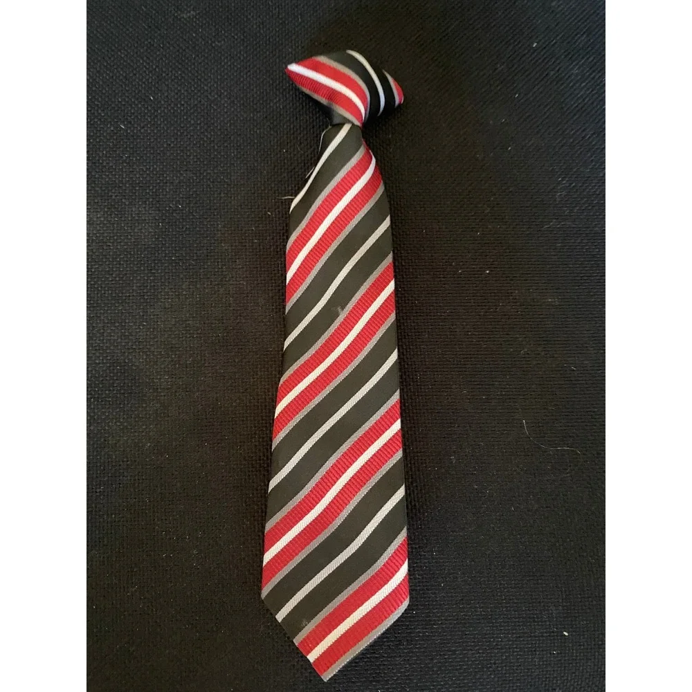 Boys‎ Red Black Grey Striped Clip-On Necktie Formal Dress  100% Polyester