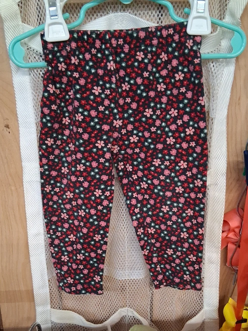 Carter's Black Floral Print Leggings with Pink & Green Flowers