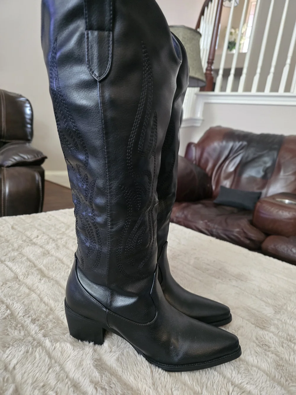 Black Faux Leather Western Over-the-Knee  Boots Sz. 6.5