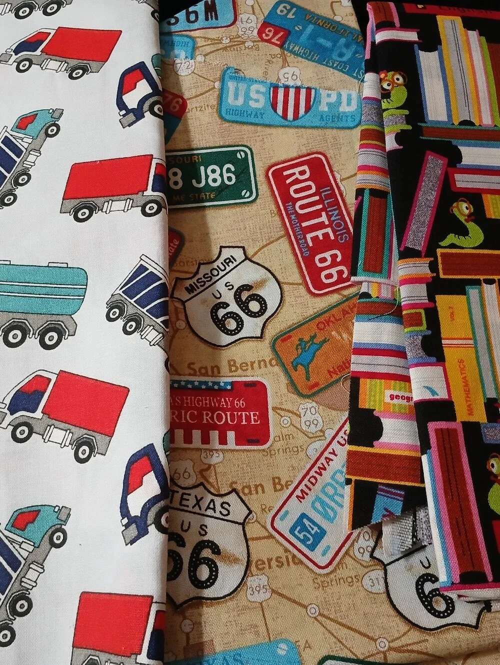 Lot Of Cotton Fabric Remnants Books Trucks Route 66