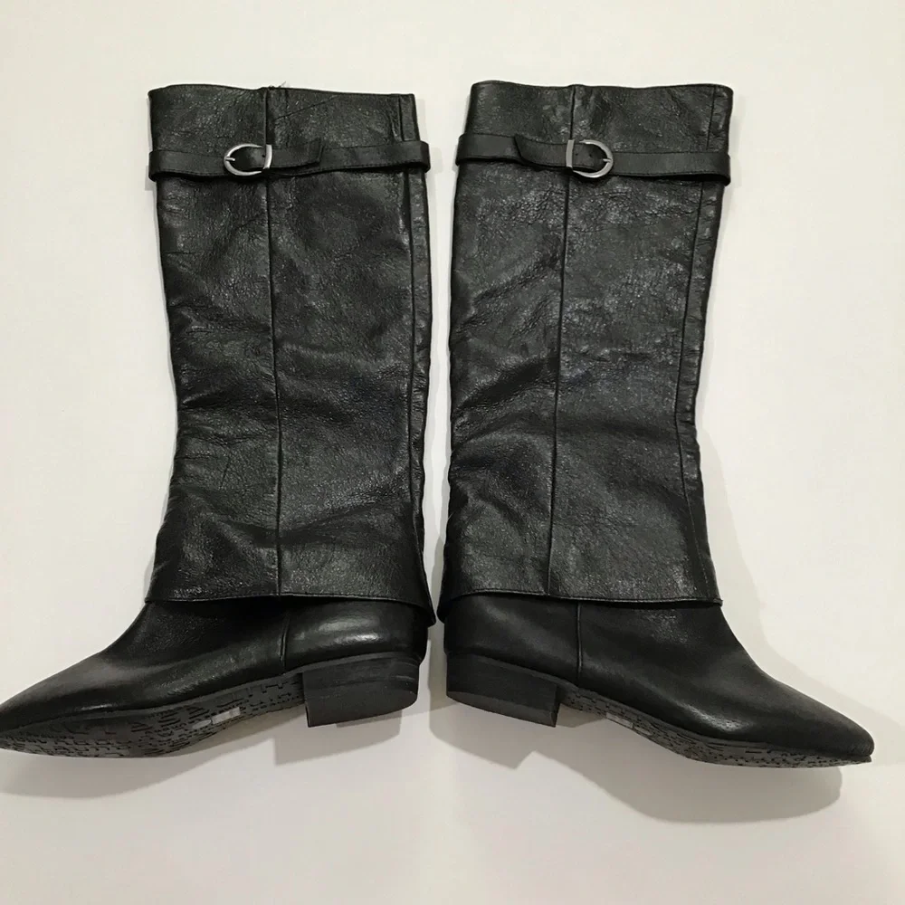 Chinese laundry knee-high riding black leather boots size 6.5 NWOT set in stone