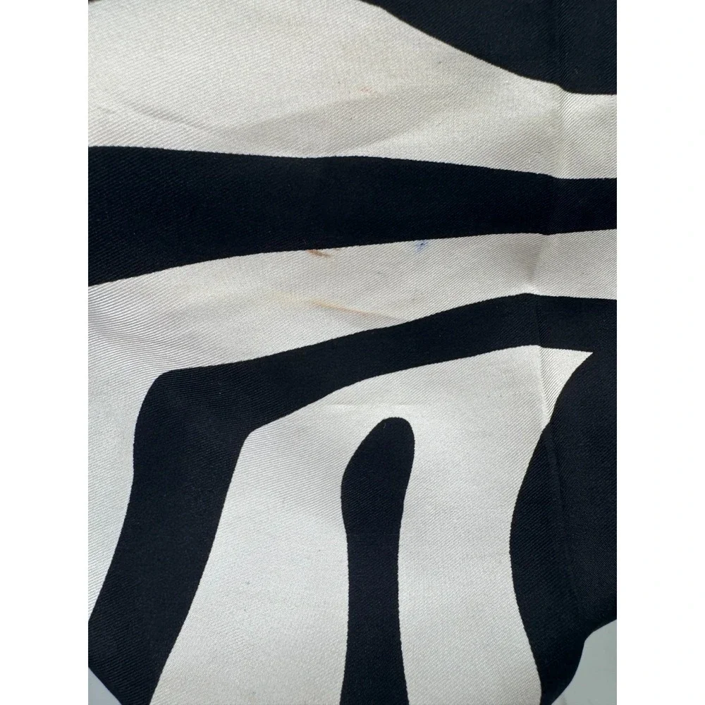 Anne Klein Zebra Striped Silk Scarf Shawl Wrap Colorblock Black White Blue 13x62