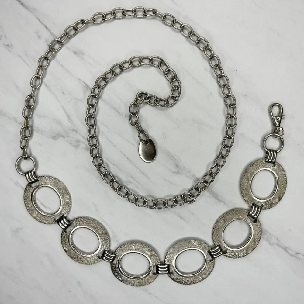 Chunky Textured Silver Tone Chain Belt OS ✨