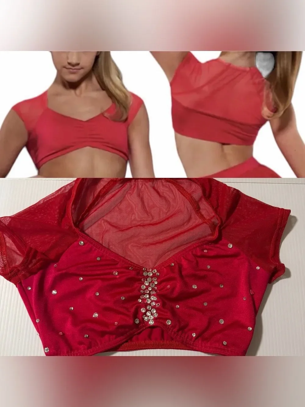 Kelle red top En Vogue Dance Costume custom rhinestone solo 2796 adult SA