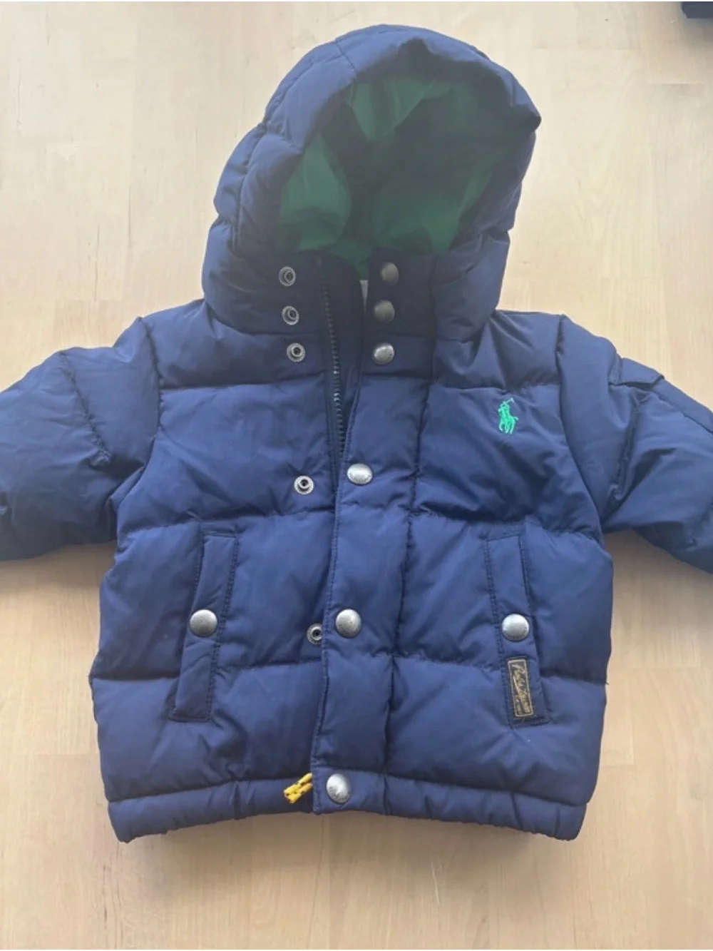 Ralph Lauren Navy Puffer Jacket with Green Lining - Kids