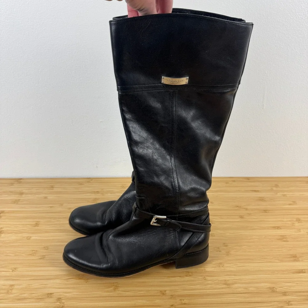 COACH Micha Black Leather Knee High Boots Wide Calf Size 9.5 B‎ A6848