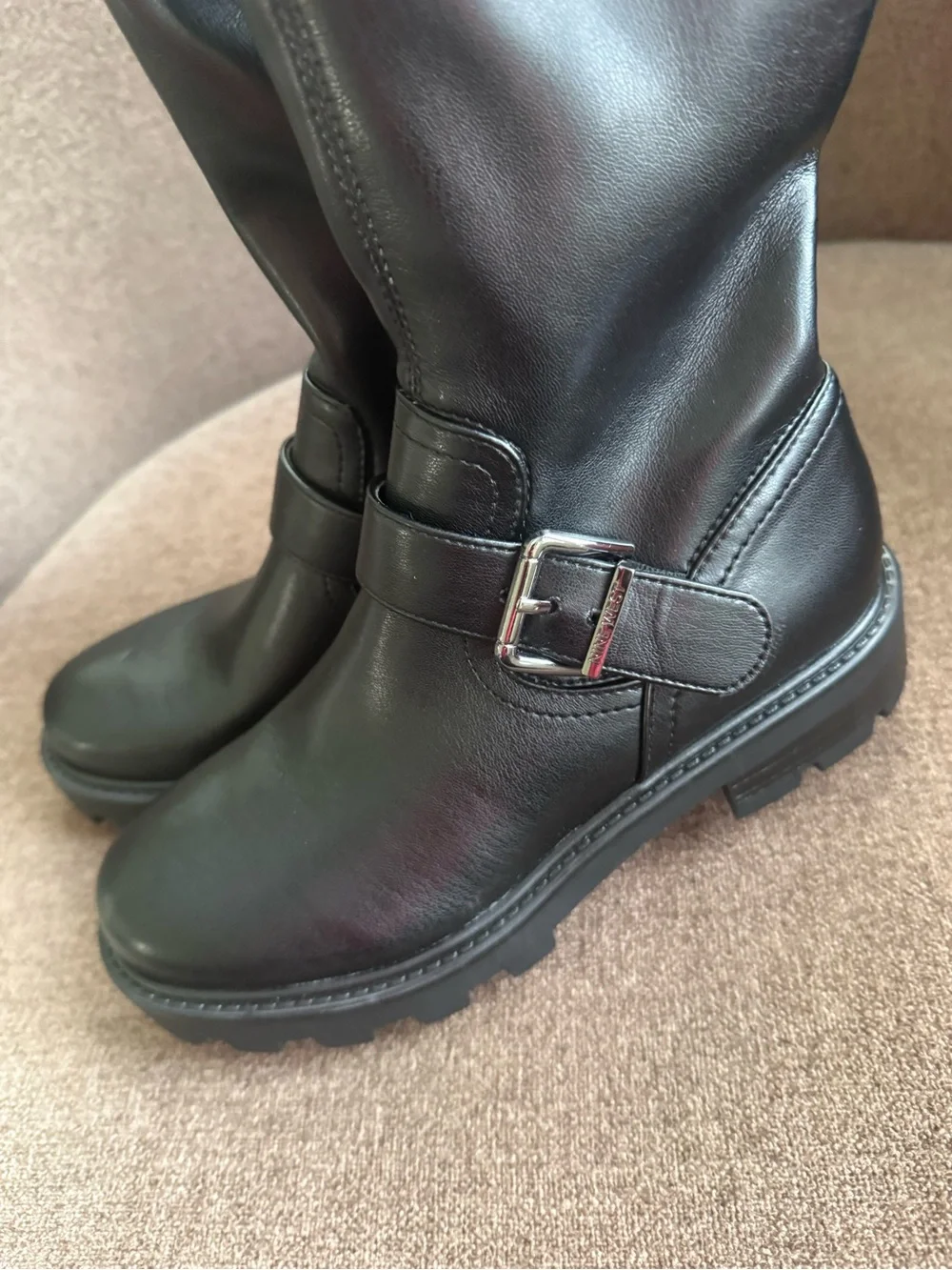 Nine West Black Over-The-Knee Buckle Leather Boots for Men