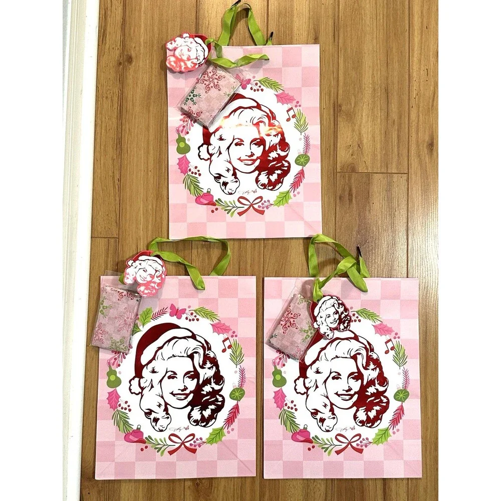 Dolly Parton Christmas Holiday Anytime Gift Bag W/ Tissue Paper NEW LOT OF 3