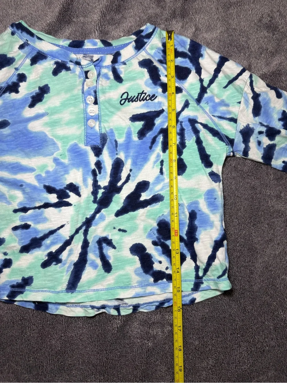 Justice Blue and Aqua Tie-Dye Long Sleeve Henley Top