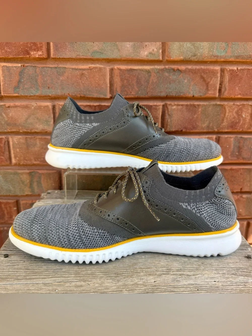 Cole Haan 2.Zerogrand Gray Saddle Knit Oxford Shoes Mens Sz 10 M C25308 Yellow
