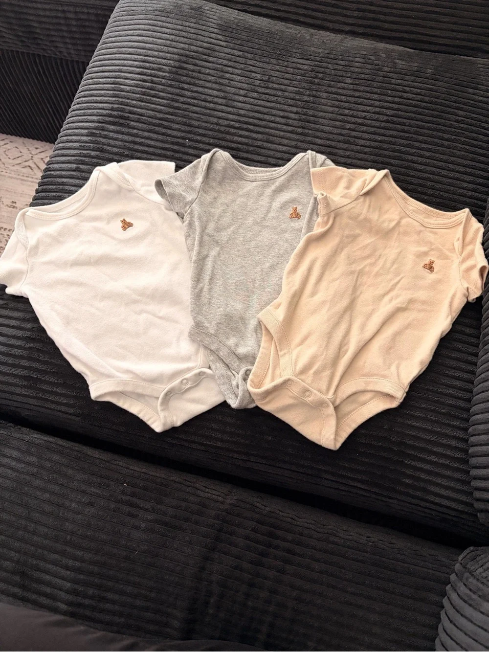 GAP Three-Pack Short Sleeve One-Piece Bodysuits - White, Gray, Cream