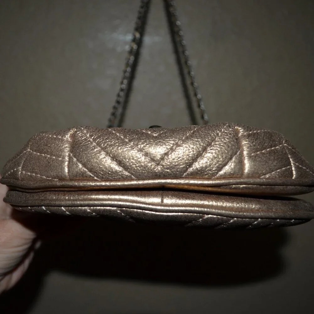 Chanel Bronze Leather Mini Chevron Messenger Shoulder Crossbody Handbag