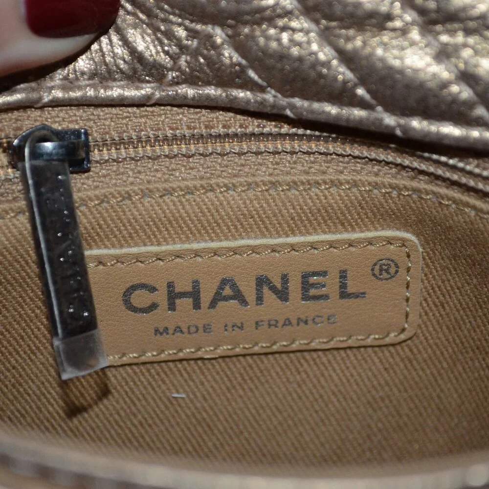Chanel Bronze Leather Mini Chevron Messenger Shoulder Crossbody Handbag