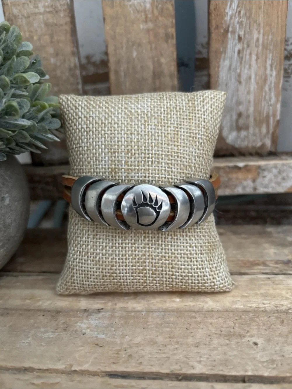 VTG. Genuine Leather Tiger Claw Print Bracelet  (Strength) USA NEW!
