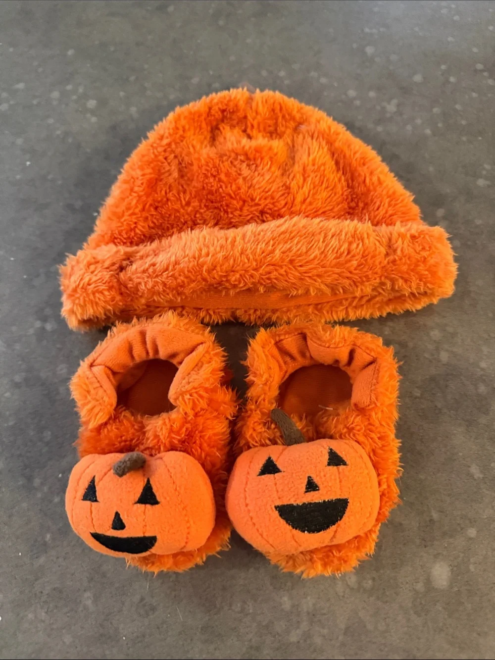 Little Me Orange Fuzzy Pumpkin Hat and Booties Set