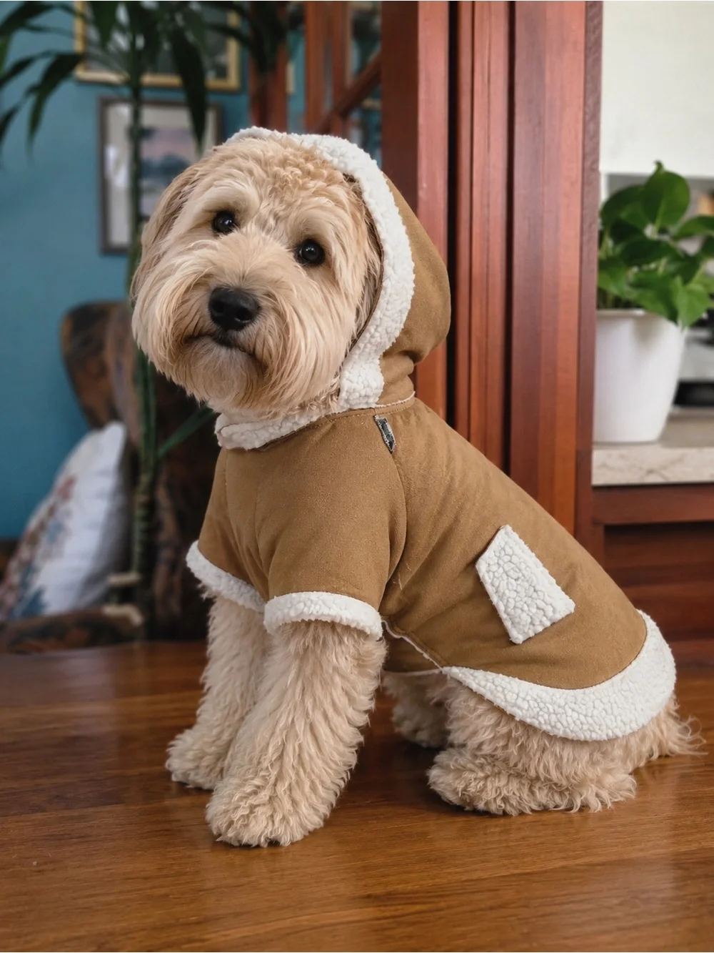 Kensington Kennel Club Hooded Sherpa Dog Coat Tan NWOT