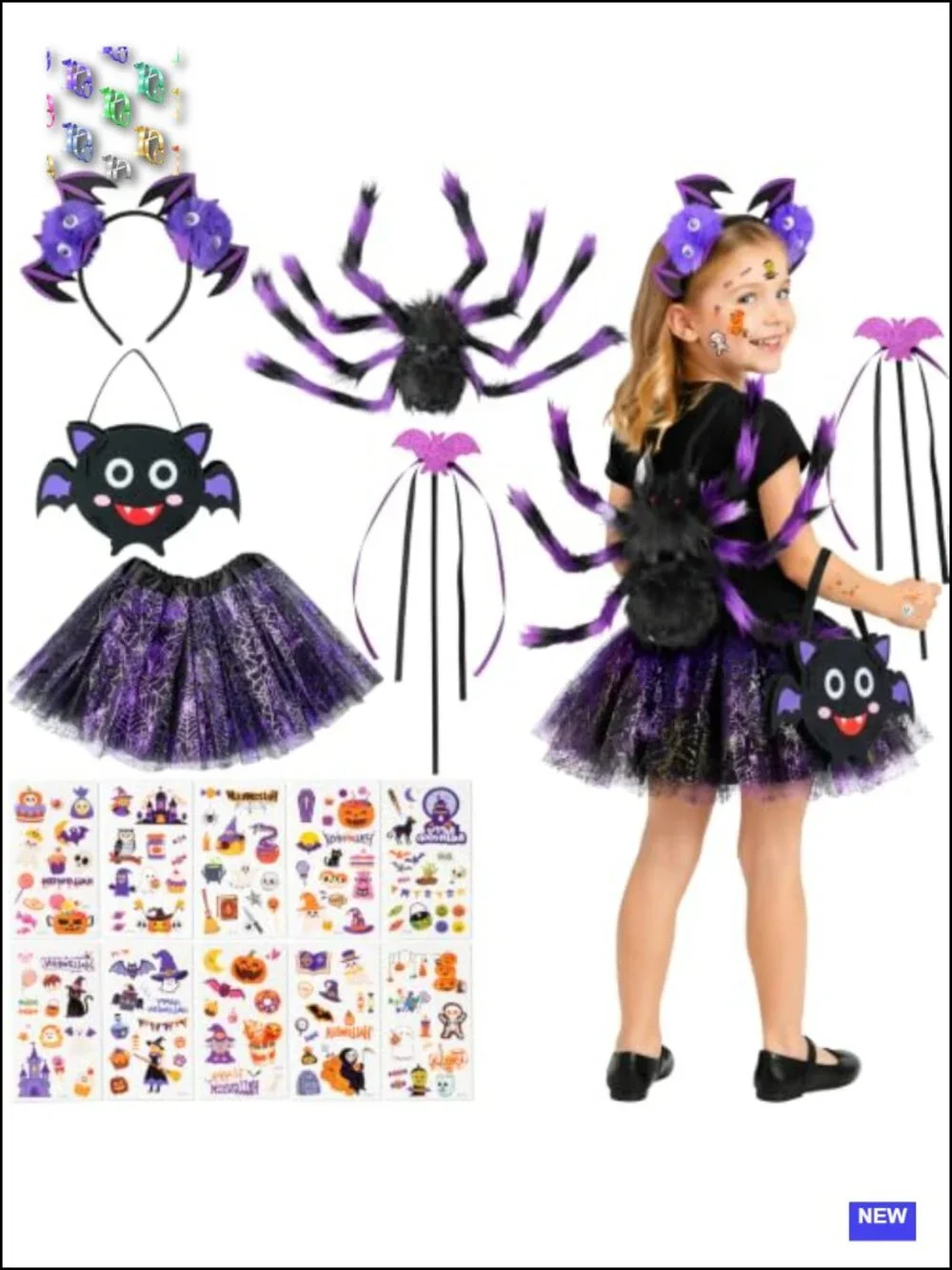 Kids Halloween Spider Costume Set with Skirt Backpack Headband