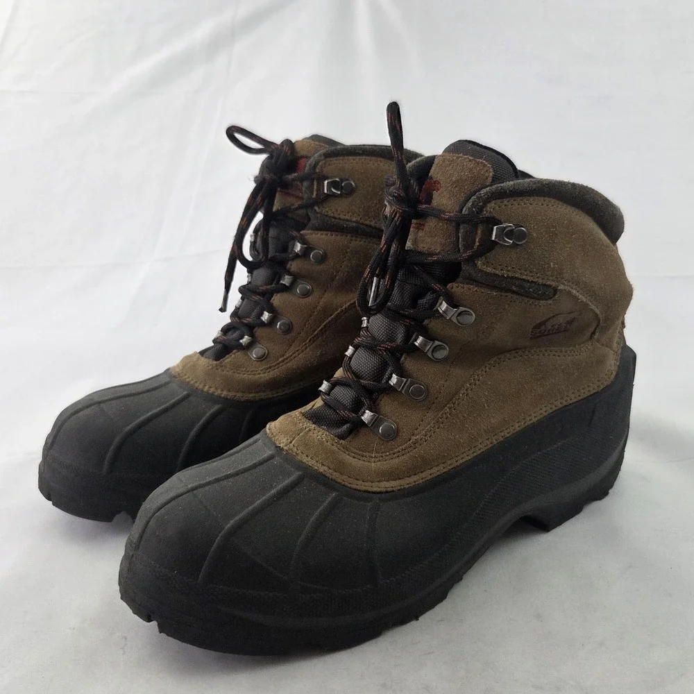 Sorel Winter Snow Boots Mens 12 Brown Leather Waterproof Rubber Duck Gorpcore