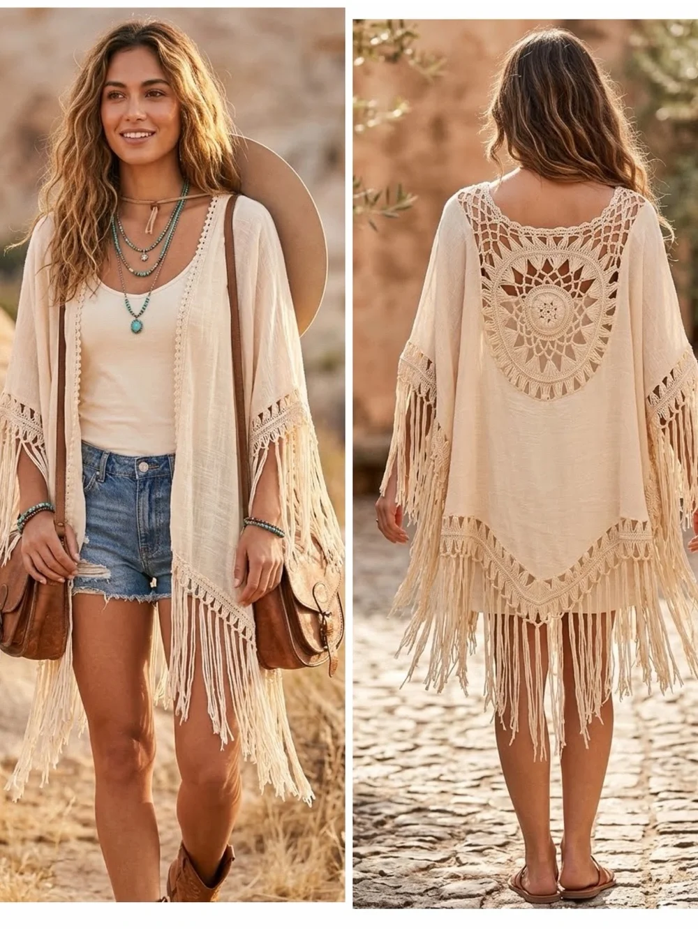 Bohemian Crochet Fringe Poncho