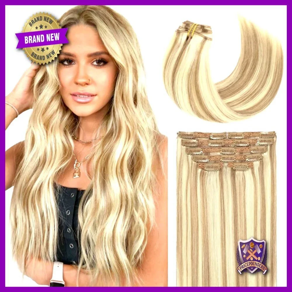 120 Gram 7-Piece Clip-In Human Hair Extensions, 16 Inch Straight Remy Hair