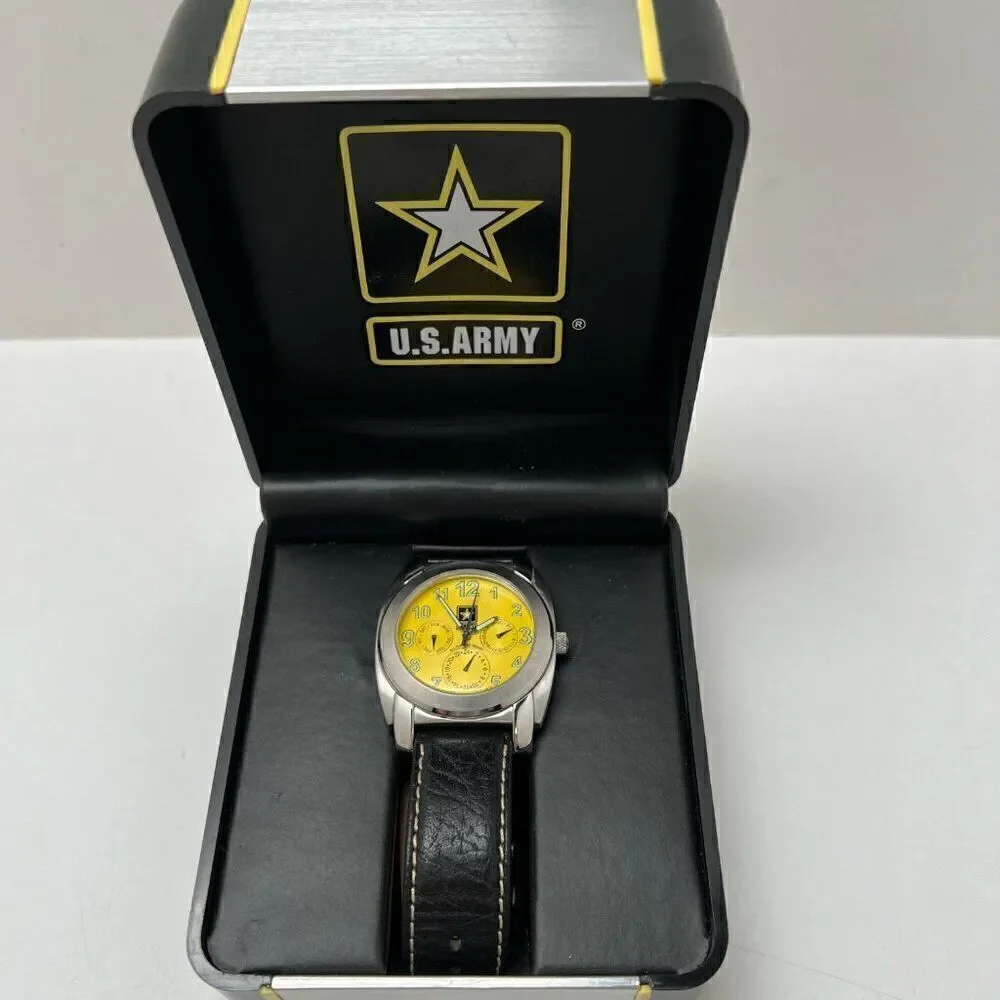 U.S. Army Watch Leather Stainless Steel Water Resistant US/1024 6P29 Hard Case