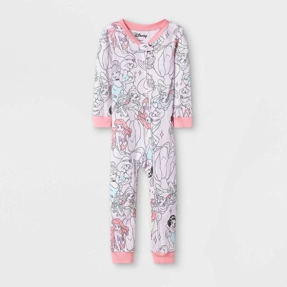 Disney‎ Princess Girls 4T Long Sleeve Zip Up Footless One Piece Pajamas Sleeper