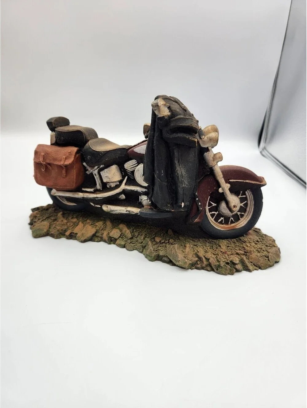 Vintage Handcrafted Motorcycle Figurine Statue Cruiser Bike w/ Jacket H2
