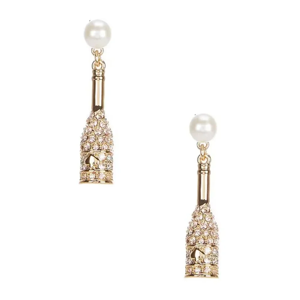 Kate Spade Winter Carnival Champagne Crystal Pearl Drop Earrings